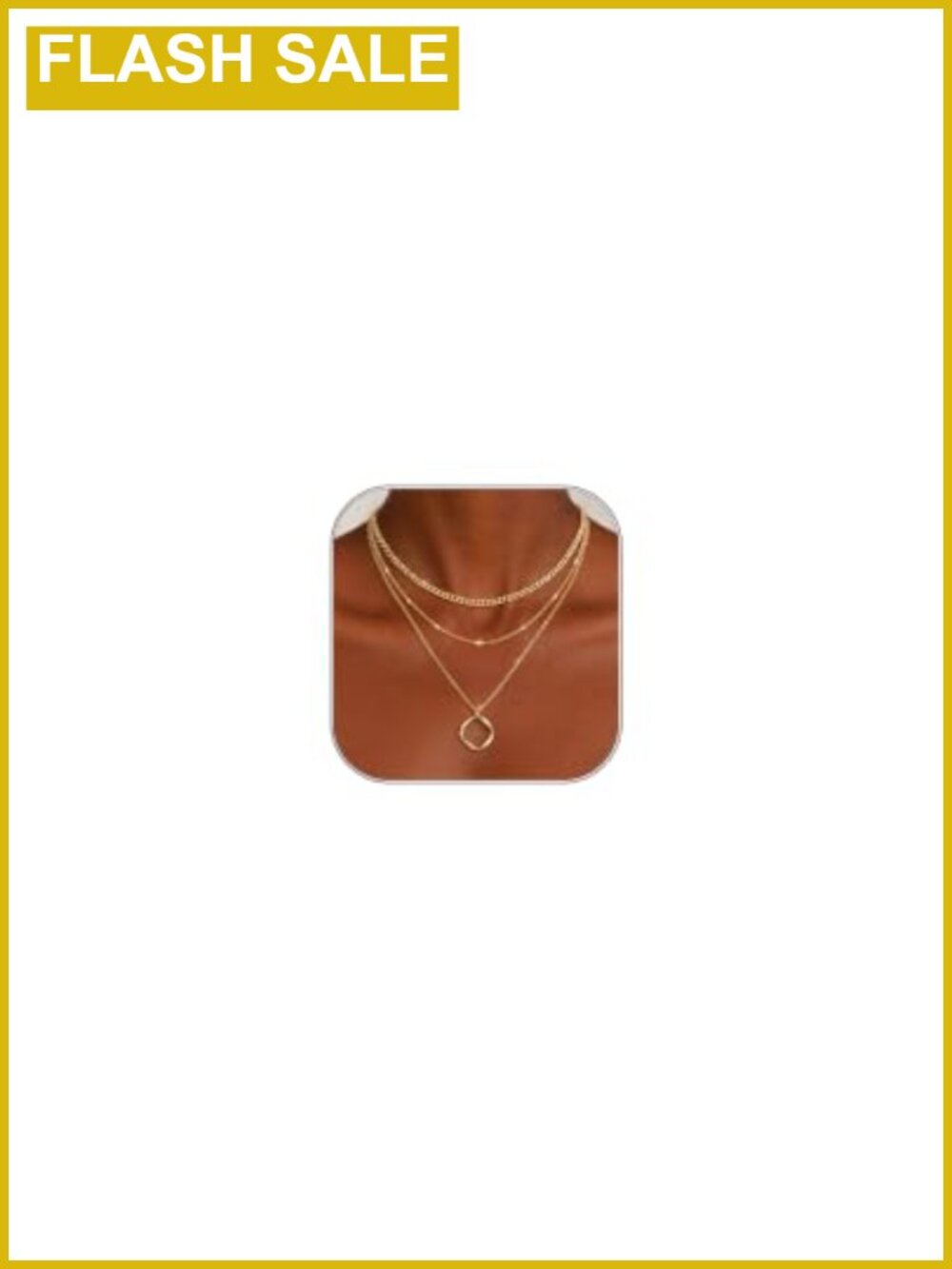 Layered Gold Plated Necklace Set 3Pc Curb Satellite Chain Circle Pendant